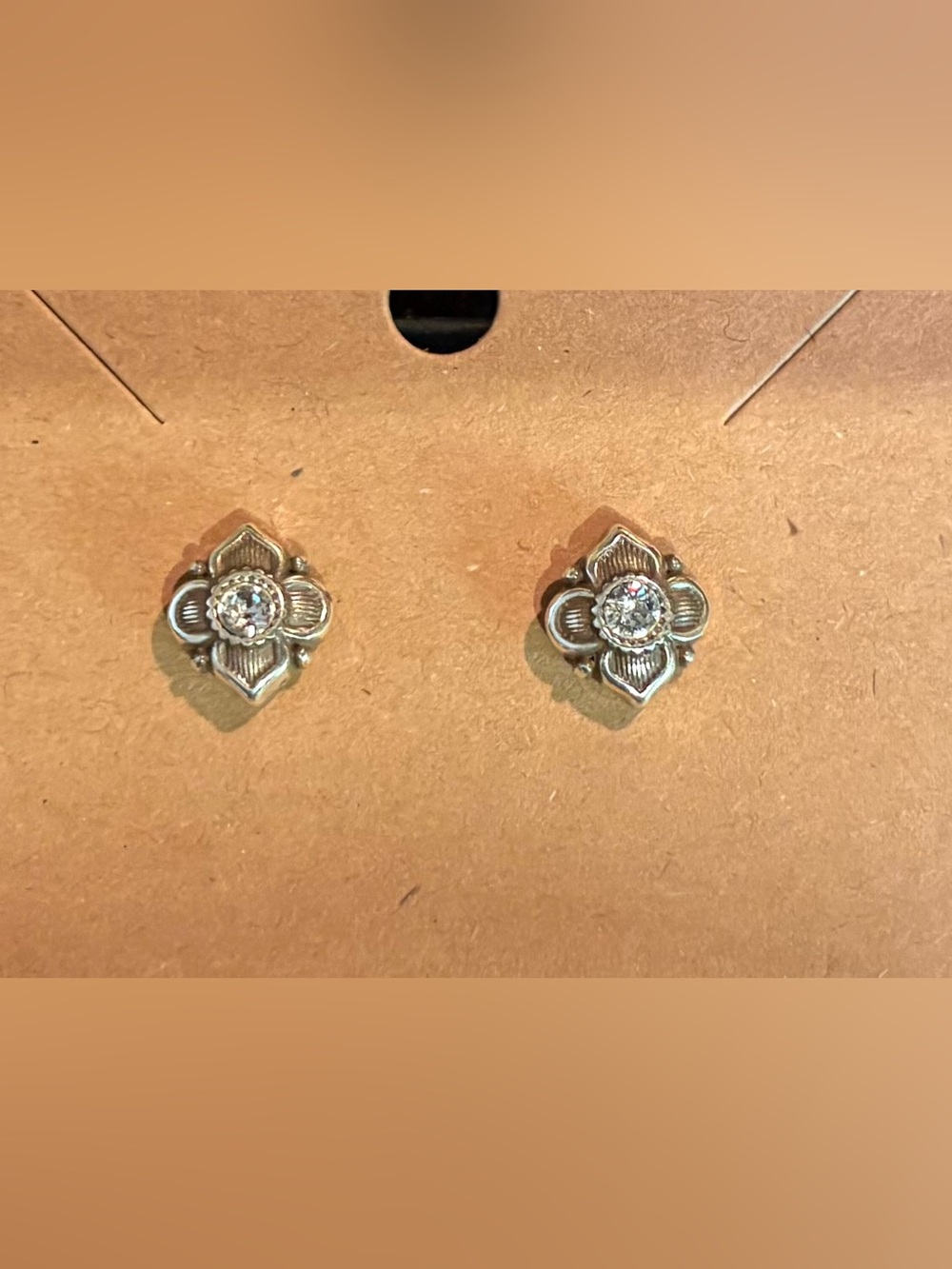 Brighton Silver Tone Floral Stud Earrings with Clear Crystal